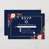 バルミツワーブルーブルゴーニュフローラ金ゴールドRSVP 出欠カード (正面/裏面)