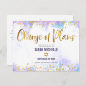 バルミツワープランの変更金ゴールド紫の水色 インビテーションポストカード (正面/裏面)