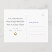 バルミツワープランの変更金ゴールド紫の水色 インビテーションポストカード (裏面)