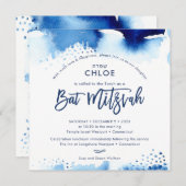 バルミツワーヘブライ語の手は青い水色で表された 招待状 (正面/裏面)