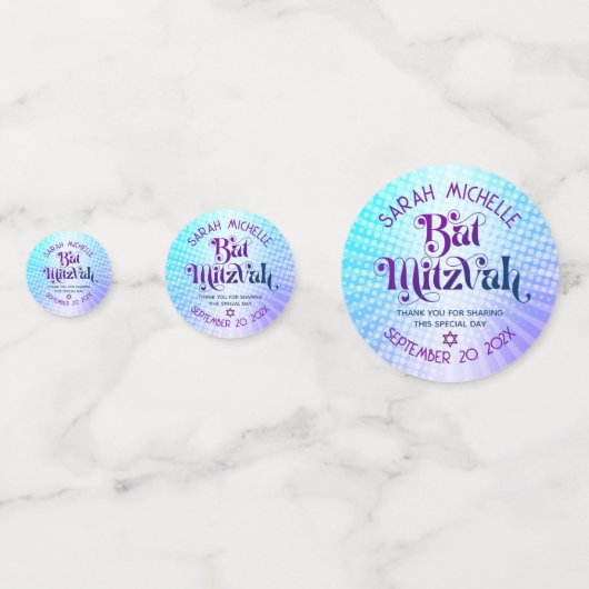 バルミツワーボはっきりしたホレトロブルーパープルグラデーション コンフェッティ (裏面)