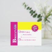 バルミツワーマガジンRSVP返信カードイエローピンク インビテーションポストカード (スタンド正面)