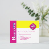 バルミツワーマガジンRSVP返信カードイエローピンク インビテーションポストカード (スタンド正面)