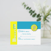 バルミツワーマガジンRSVP返信カードティール（緑がかった色） インビテーションポストカード (スタンド正面)
