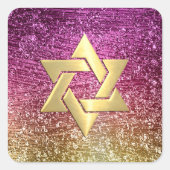 バルミツワーマゼンタピンクと金ゴールドの輝き スクエアシール (正面)