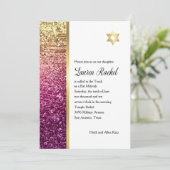 バルミツワーマゼンタピンクと金ゴールドの輝き 招待状 (スタンド正面)