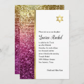 バルミツワーマゼンタピンクと金ゴールドの輝き 招待状 (正面/裏面)