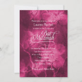 バルミツワーマゼンタピンクの水色の花 招待状 (正面)