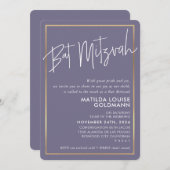 バルミツワーミニマルモダンマブ紫色の枠 招待状 (正面/裏面)