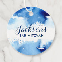 バルミツワーメッセージカードモダンダークブルー水彩