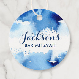 バルミツワーメッセージカードモダンダークブルー水彩 フェイバータグ