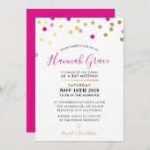 バルミツワーモダンおもしろい紙吹雪斑点金ゴールド 招待状 (正面/裏面)