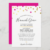 バルミツワーモダンおもしろい紙吹雪斑点金ゴールド 招待状 (正面/裏面)