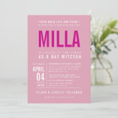 バルミツワーモダンはっきりしたブロック型かわいらしピンク 招待状 (スタンド正面)