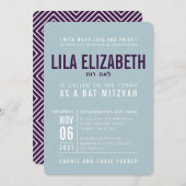 バルミツワーモダンはっきりしたブロック型ブルーナス 招待状 (正面/裏面)