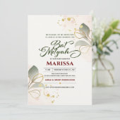 バルミツワーモダンウォーターカラーフローラグリッターインビ 招待状 (スタンド正面)