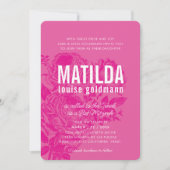 バルミツワーモダンエレガントバラかわいらしピンク 招待状 (正面)