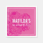 バルミツワーモダンエレガントフローラかわいらしピンク スタンダードカクテルナプキン (正面)