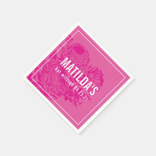 バルミツワーモダンエレガントフローラかわいらしピンク スタンダードカクテルナプキン (角)