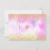 バルミツワーモダンガーリー金ゴールド箔ピンク色 出欠カード (裏面)