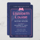 バルミツワーモダンゲーミングはネイビーブルーピンク 招待状 (正面/裏面)