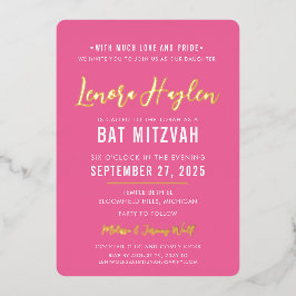 バルミツワーモダンスかわいらしクリック金ゴールド 箔招待状