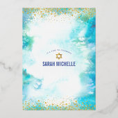 バルミツワーモダンターコイズ水実在色金ゴールド 箔招待状 (裏面)