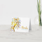 バルミツワーモダンティール（緑がかった色）と金箔の生命の木 サンキューカード (正面)