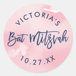 バルミツワーモダンハンドレターピンクの水色 ラウンドシール
