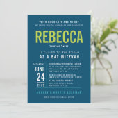 バルミツワーモダンブはっきりしたロック型ターコイズライム 招待状 (スタンド正面)