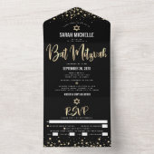 バルミツワーモダンブラック金ゴールドグリッタースクリプトパーティー オールインワン招待状 (内側)