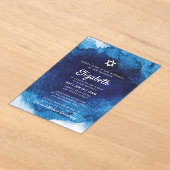 バルミツワーモダンブルーウォーター色 アクリル招待状 (レイダウン)