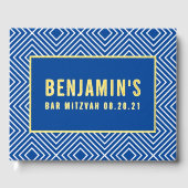 バルミツワーモダン幾何学的王室の青 ゲストブック (正面)