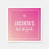 バルミツワーモダン星の鮮やかなピンク色 スタンダードカクテルナプキン (正面)