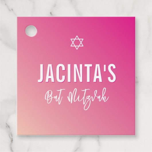 バルミツワーモダン星の鮮やかなピンク色 フェイバータグ (正面)