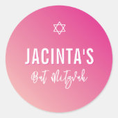 バルミツワーモダン星の鮮やかなピンク色 ラウンドシール (正面)