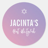 バルミツワーモダン星紫色のグラデーション ラウンドシール (正面)