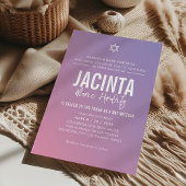 バルミツワーモダン星紫色のグラデーション 招待状