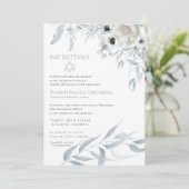 バルミツワーモダン水彩埃っぽいブルーフローラ 招待状 (スタンド正面)