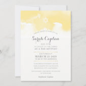 バルミツワーモダン淡い色の黄色水色 招待状 (正面)