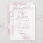 バルミツワーモダン赤面ピンクウォーターカラスプラッシュ 招待状 (正面/裏面)