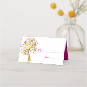 バルミツワーモダン金ゴールドとピンクの葉の木 プレイスカード (正面)
