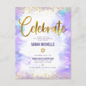 バルミツワーモダン金ゴールド箔パープルウォーター色 エンクロージャーカード (正面)