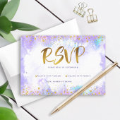 バルミツワーモダン金ゴールド箔パープルウォーター色 出欠カード