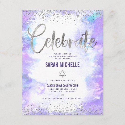 バルミツワーモダン銀箔パープルウォーター色 エンクロージャーカード (正面)