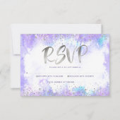 バルミツワーモダン銀箔パープルウォーター色 出欠カード (正面)