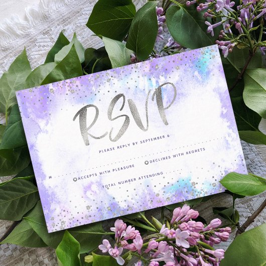 バルミツワーモダン銀箔パープルウォーター色 出欠カード