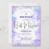 バルミツワーモダン銀箔パープルウォーター色 招待状 (正面)