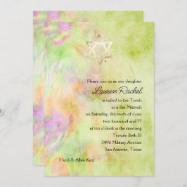 バルミツワーライムグリーン絞り染め招待状 招待状