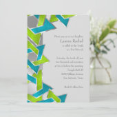 バルミツワーライムターコイズスターオブデイヴィッドアニアルカラー 招待状 (スタンド正面)